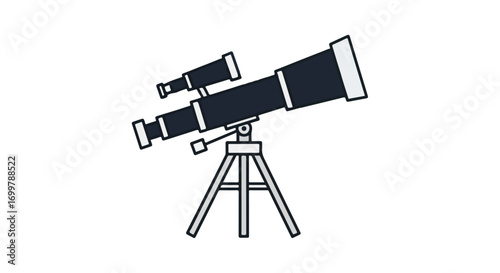 Stylized telescope illustration against a white backdrop hinting at astronomical observations and scientific exploration on a pristine background