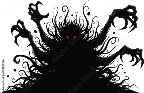 Creepy monster reaching out with claws on white background