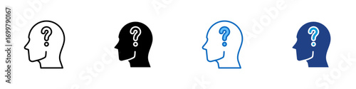 Thinking Mind Multiple Style Icon Sheet Design Vector - Human head with question mark inside, symbolizing curiosity, doubt, or problem-solving