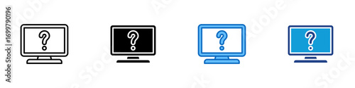 Computer Question Multiple Style Icon Sheet Design Vector - Computer monitor with question mark, symbolizing online help or digital inquiry