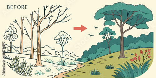 From bare branches to a thriving forest growth a journey of natural transformation