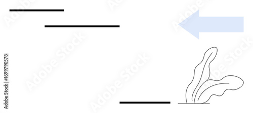 Horizontal lines indicating growth, upward movement pairing with a blue directional arrow and plant sprout for nature. Ideal for strategy, progress, growth, direction, sustainability, transformation