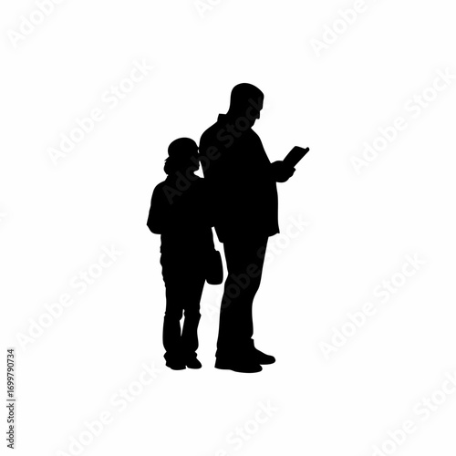 Silhouette of parents reviewing children s report cards together isolated on white background