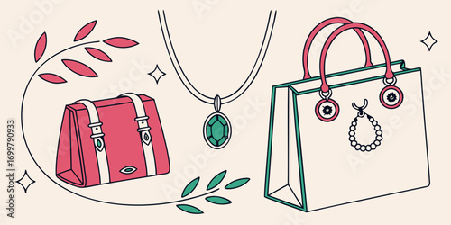 Stylish Accessories Featuring Handbags and Jewelry Collection