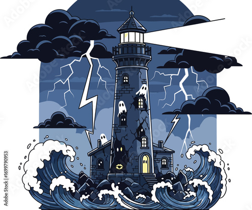 Haunted lighthouse braves stormy seas with ghostly apparitions