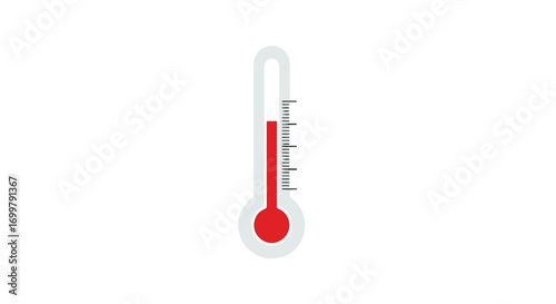Red Thermometer Displaying Elevated Temperature on a White Background with Scale Indicators for Measurement and Health Concern