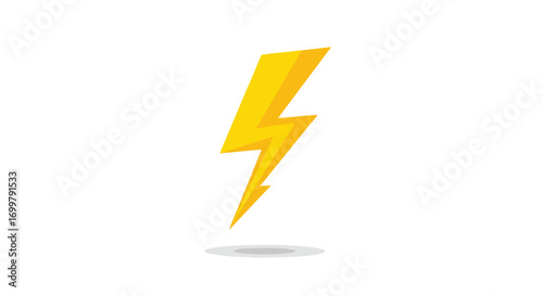 Stylized depiction of a radiant yellow lightning bolt against a stark white backdrop, conveying energy and power in a flat design visual