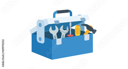 Illustration of a versatile toolbox filled with essential hand tools, symbolic of repair, maintenance, construction and craftsmanship solutions