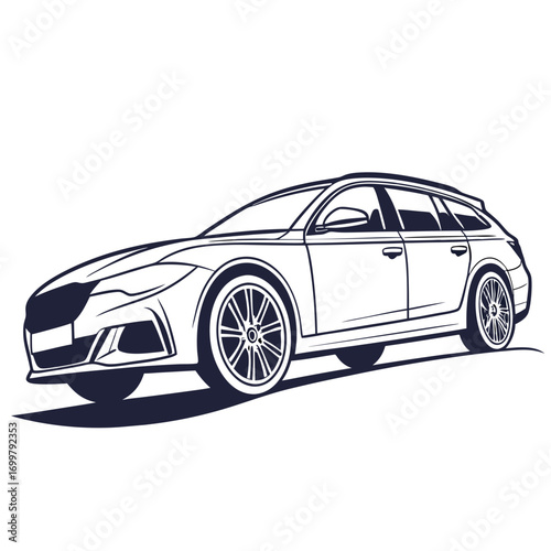 Dynamic Outline Illustration of a Modern Station Wagon Capturing the Essence of Speed, Travel, and Contemporary Automotive Design
