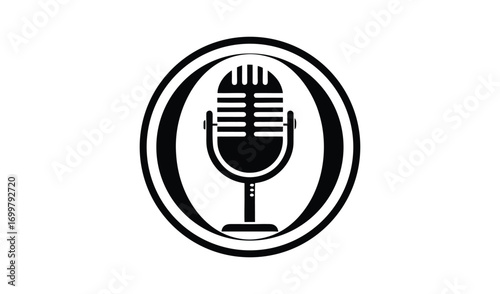 Vintage microphone emblem in oval frame