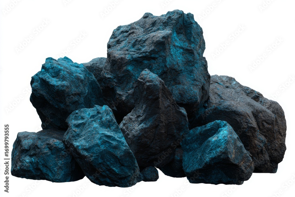 Obraz premium On a plain background, a assortment of gray rocks with irregular shapes is carefully arranged to draw attention to their texture and natural differences