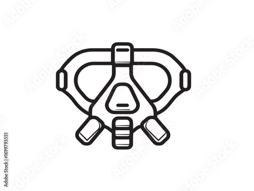 Professional CPAP mask medical vector line art illustration