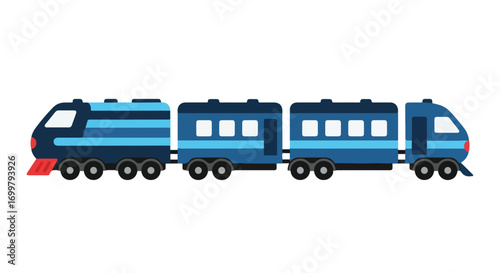 Cartoon train illustration, with multiple carriages and a bright blue color scheme, presented on a clean white backdrop, ideal for educational visuals