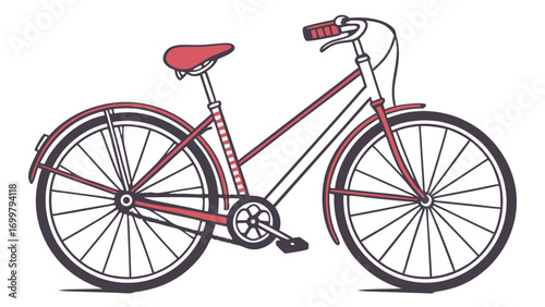 Vintage Red Bicycle Illustration.
