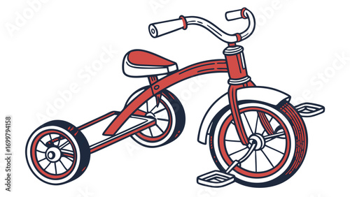 Vintage Red Tricycle Illustration.