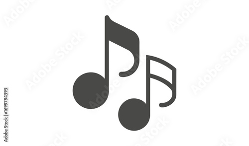 Two dark gray musical notes on a white background
