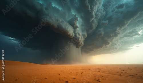 Desert landscape with dramatic storm clouds