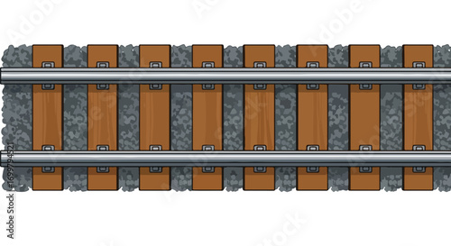 Overhead Perspective of Stylized Railway Tracks with Wooden Sleepers and Gravel Ballast Illustration