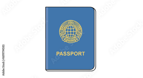 Stylized passport document with national emblem for international travel identity document depicting travel and personal identification