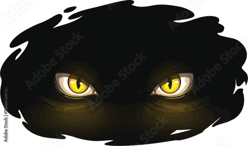 Intense glowing eyes peering from dark shadows mystery lurking