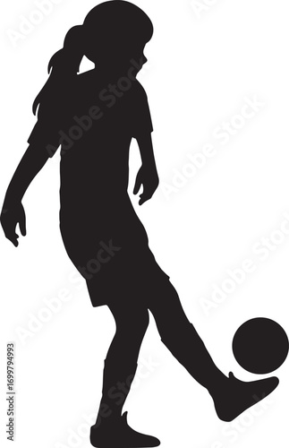 Female Soccer Player Walking with Ball Vector