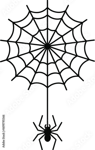 Spooky spider descending from web, perfect for Halloween