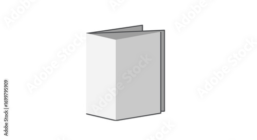 Isolated minimalist rendering of partially opened softcover book with clean lines and soft gray shadows offers versatile design element