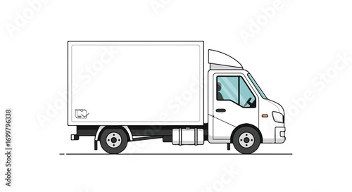 Minimalist white delivery truck illustration for transportation solutions and logistics visuals design projects applications