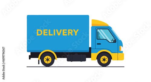 Illustration showcasing a delivery truck in vibrant blue and yellow ready to transport goods with efficiency and speed