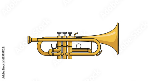 Elegant brass trumpet illustration isolated on white, a symbol of musical expression and celebration