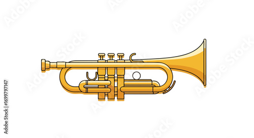 Golden hued trumpet with crisp lines, a vector illustration evoking musical themes and performance arts inspiration