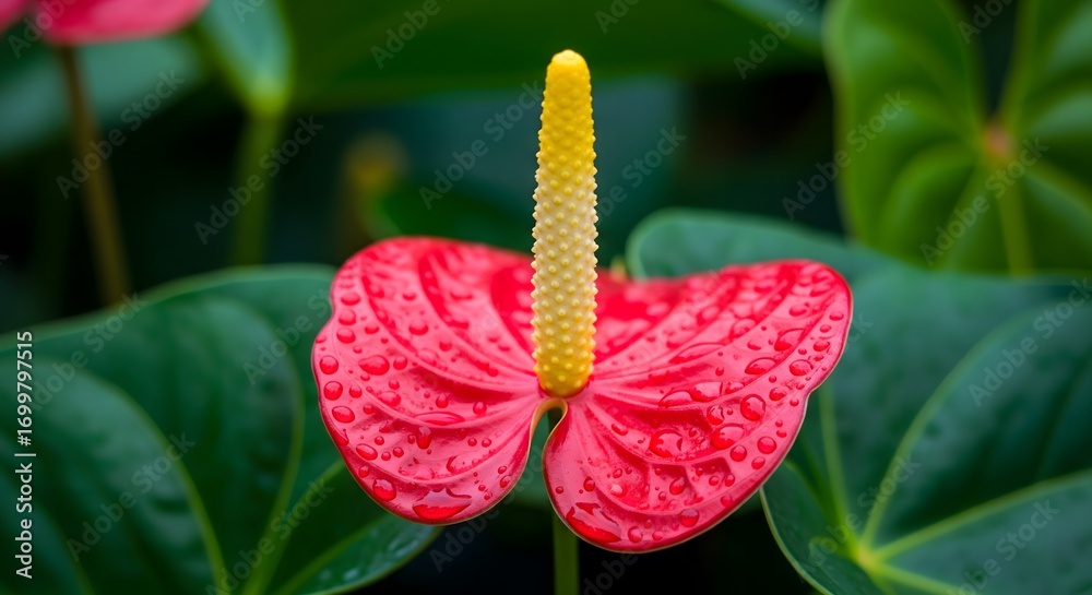 Obraz premium Single Red Anthurium with Yellow Spadix