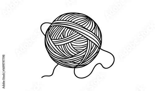 Hand drawn illustration of a ball of yarn with a loose end