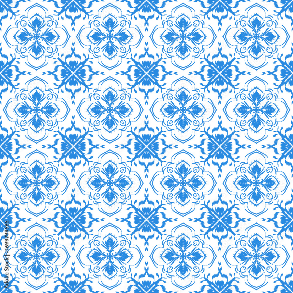 Fototapeta premium Seamless Blue Floral Ornament Traditional Decorative Pattern