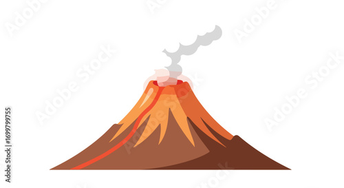 Volcanic eruption with flowing lava, set against a stark white background, showcasing geothermal activity and geological processes