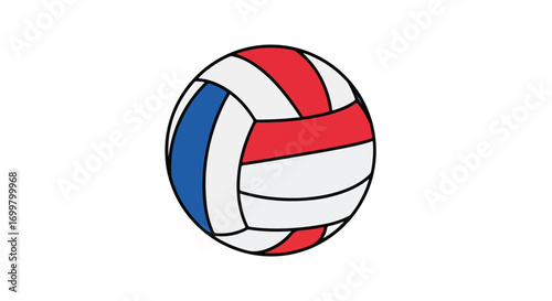 Illustrated volleyball with red, white and blue sections symbolizing sport and recreation activities offering a dynamic and vibrant visual appeal