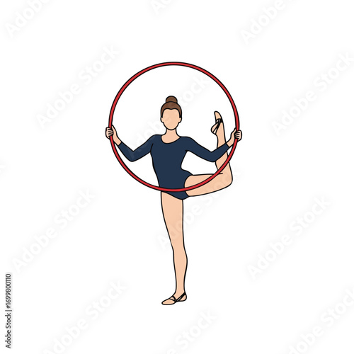 Female Rhythmic Gymnast with Hoop in Balance Pose.