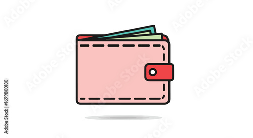 Stylized Illustration of a Pink Wallet with Money, Depicting Personal Finance and Economic Transactions on White Background
