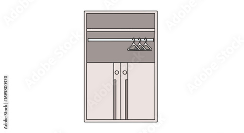 Stylized minimalist wardrobe illustration showcasing organized storage and design aesthetics ideal for home decor and furnishing visuals