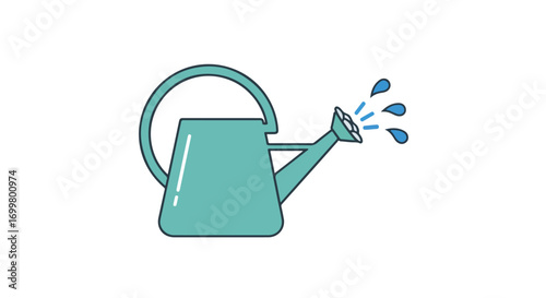 Illustration of a watering can with water droplets symbolizing growth and care for plants outdoors garden element symbol