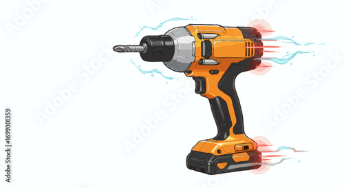 Dynamic illustration of a powerful cordless drill with vibrant energy effects, perfect for showcasing speed, precision, and efficiency in construction and DIY