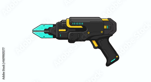 Futuristic Black and Yellow Pixel Art Drill with Teal Tip