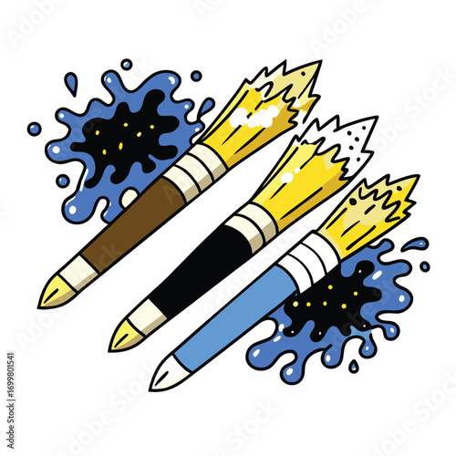 Vibrant art brushes with colorful paint splashes for creative projects