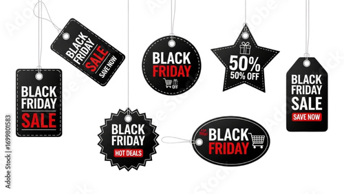Black Friday Sale Tags Collection | 7 Hanging Labels in Various Shapes