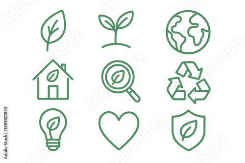 Environmental symbols representing sustainability, nature, and eco-friendly practices in a modern design