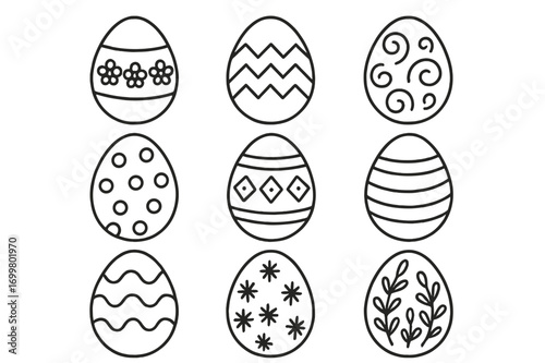 Colorful Easter egg designs in a grid layout perfect for spring celebrations and holiday crafting