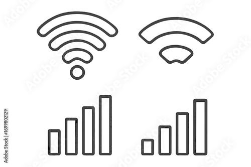 Symbols representing wireless connectivity and signal strength displayed on a minimalist background