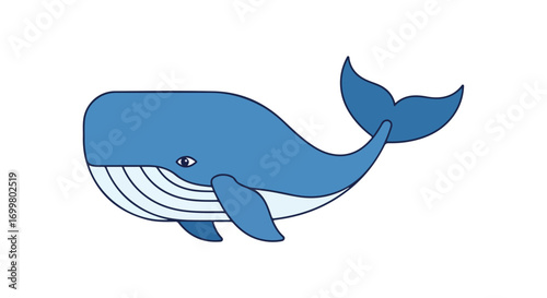 Simple blue whale illustration on white background conveying aquatic life and marine conservation themes with a gentle, approachable design 150