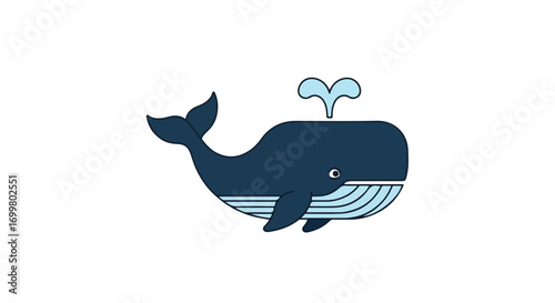 Playful Marine Life Illustration: A Cartoon Whale Spouting Water in Navy and Light Blue Against a Plain Backdrop