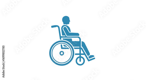 Stylized blue wheelchair icon conveying accessibility and support for those with mobility challenges designed with clean lines